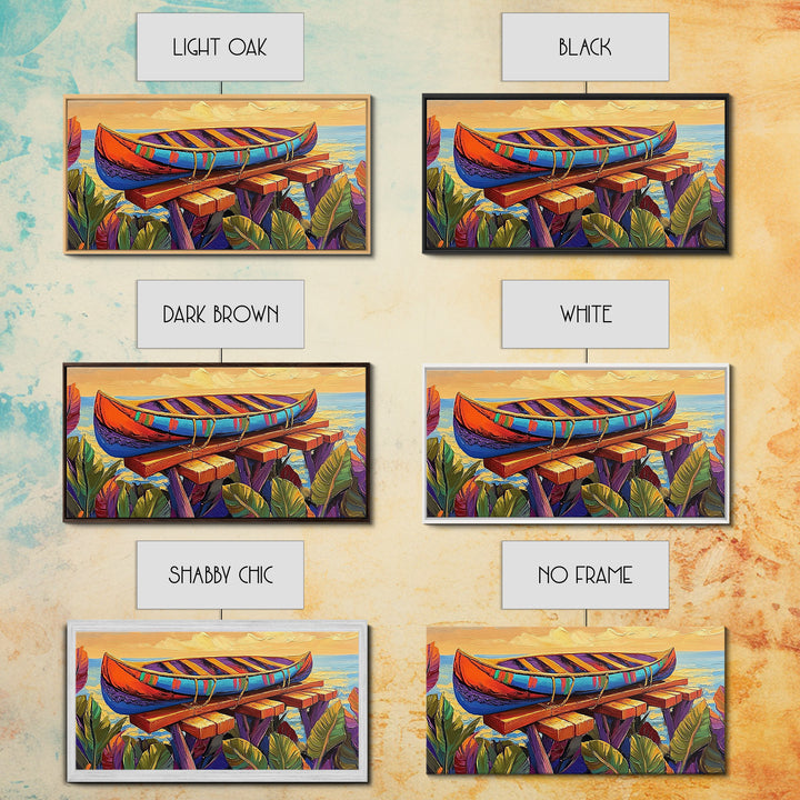 Canoe Dock, Ocean, Bold Palette, vibrant tropical Canvas Print, nautical boho art, playful beach house wall decor, summer vibes