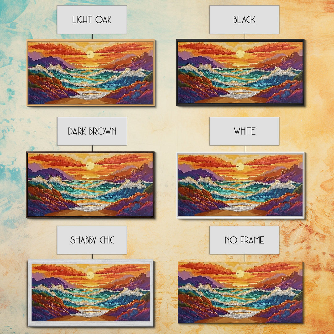 Coastal Sunset, Crashing, Waves, Canvas Print bold seascape painting Living Room Wall Art tropical ocean wall decor beach house style