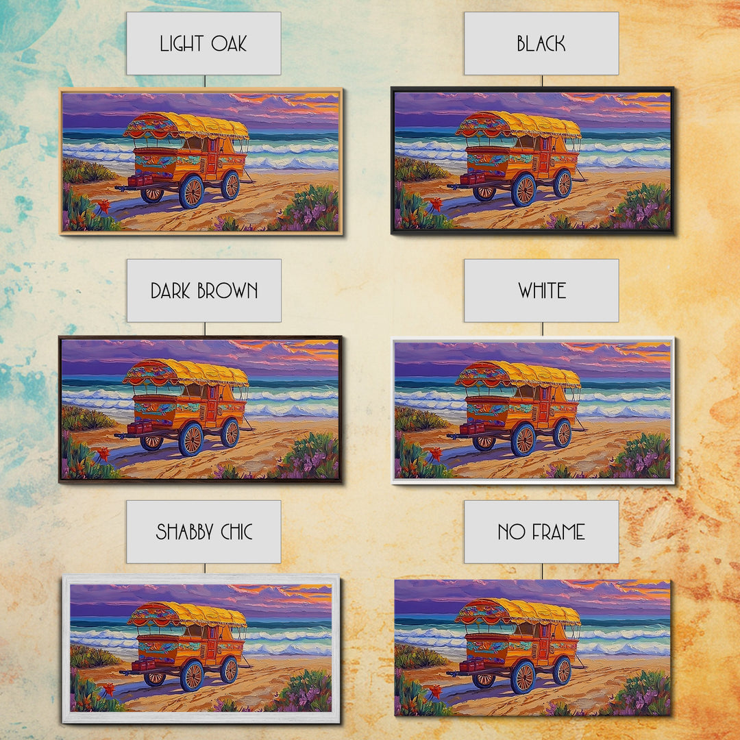 Beach Wagon, Sunset, Nostalgia, Canvas Print vintage coastal travel art Living Room Wall Art boho beach scene summer home vibe