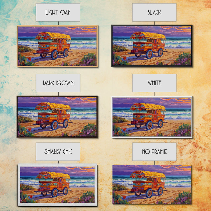 Beach Wagon, Sunset, Nostalgia, Canvas Print vintage coastal travel art Living Room Wall Art boho beach scene summer home vibe