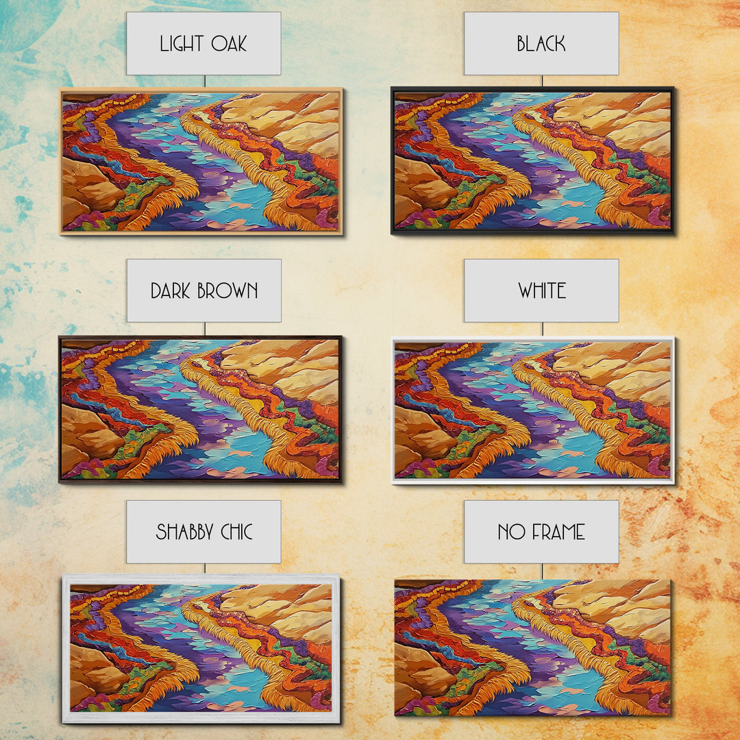 River Abstract, Color, Framed Canvas Print, Textured abstract river canyon painting, Desert Vibe Landscape Art, Hallway Wall Art