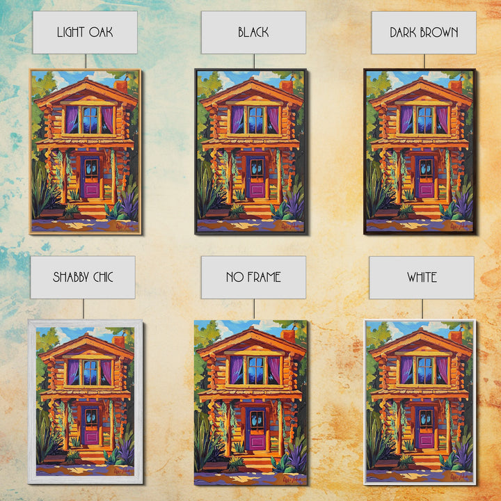 Cabin Cozy, Rustic, Nature, Framed Canvas Print log cabin wall art, autumn home decor, rustic living room print, woodland boho wall decor