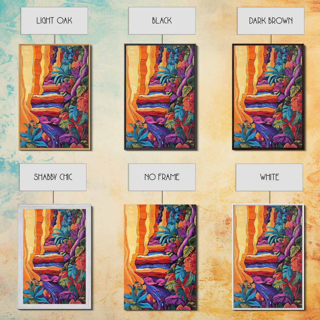 Canyon Path, Vibrant, Nature, Canvas Print bold textured painting, desert botanical wall decor, hallway art, southwest boho jungle print