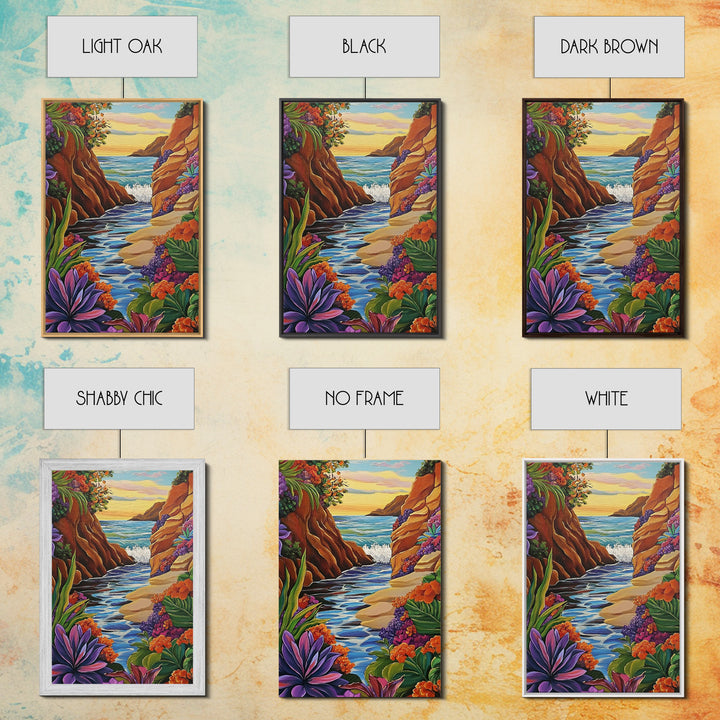 Cliff Ocean, Sunset, Framed Canvas Print, Bold Coastal Canyon Wall Art, Vibrant Nature Decor, Boho Landscape Style, Bedroom Wall Art