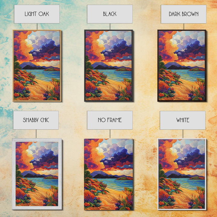 Clouds Sunset, Beach, Scenic Canvas Print, Colorful Coastal Wall Art, Vibrant Nature Landscape, Fall Living Room Art Piece