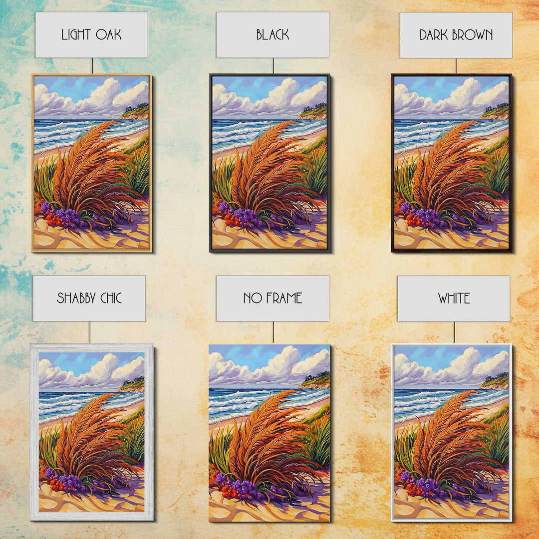 Ocean Dune, Grass, Coastal Beach Landscape Wall Decor, Nature Lover Gift, Living Room Wall Art, Boho Style Framed Canvas Print