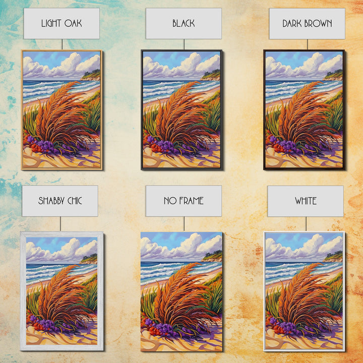 Ocean Dune, Grass, Coastal Beach Landscape Wall Decor, Nature Lover Gift, Living Room Wall Art, Boho Style Framed Canvas Print