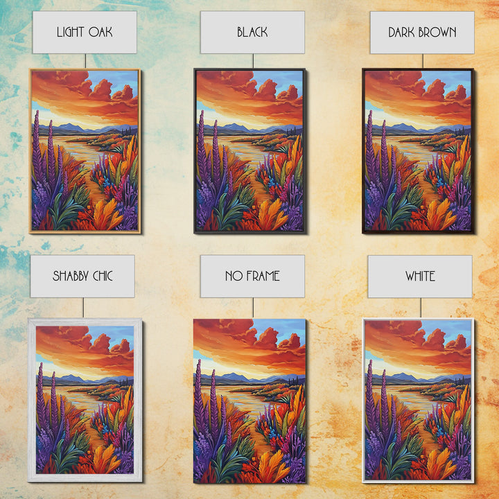 Autumn Lake, Trail, Fall Landscape Painting, Warm Sunset Wall Decor, Living Room Boho Vibes, Framed Canvas Print