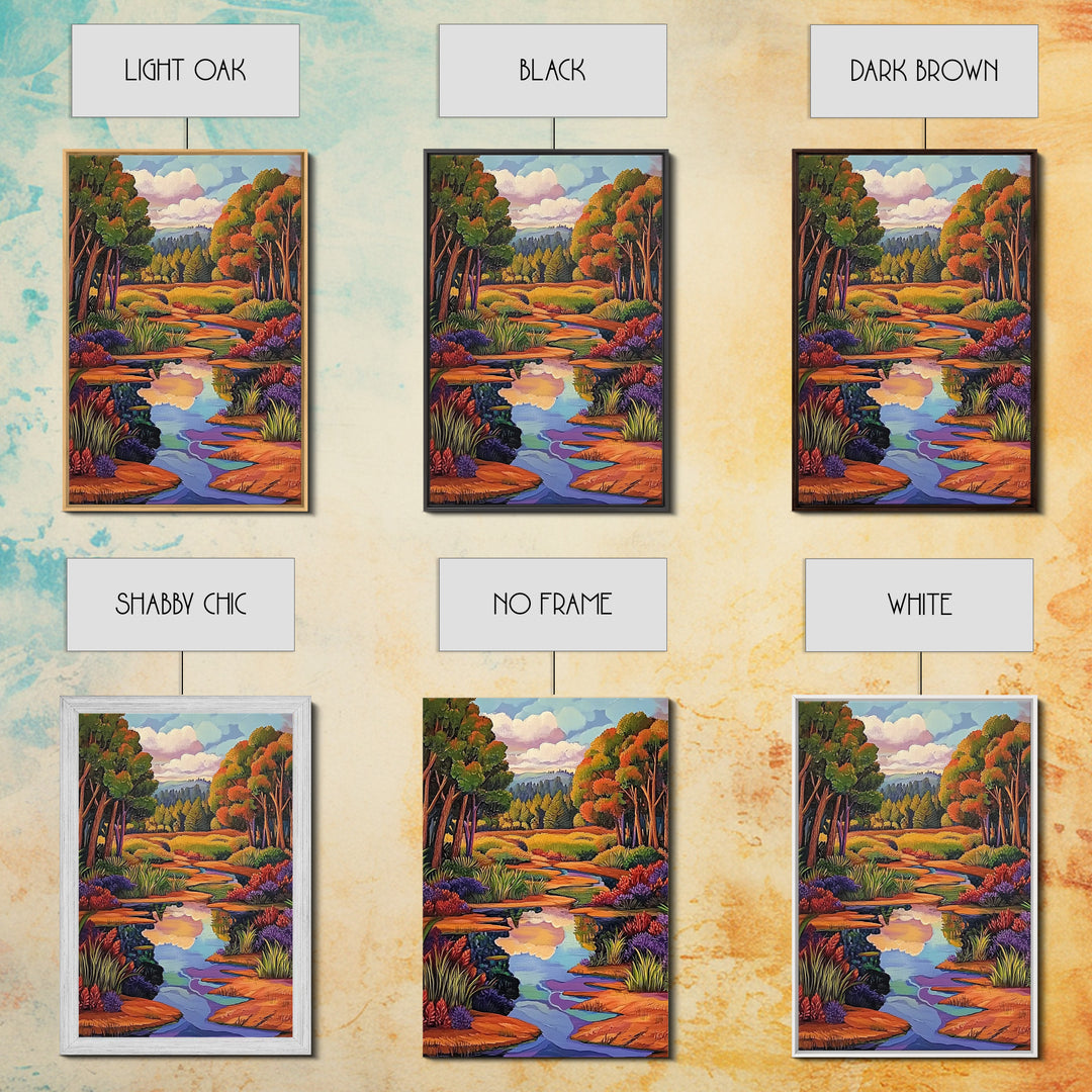 Autumn Trees, Reflection, Canvas Print, Fall forest scene, living room art, nature inspired decor, woodland painting, cozy autumn vibes