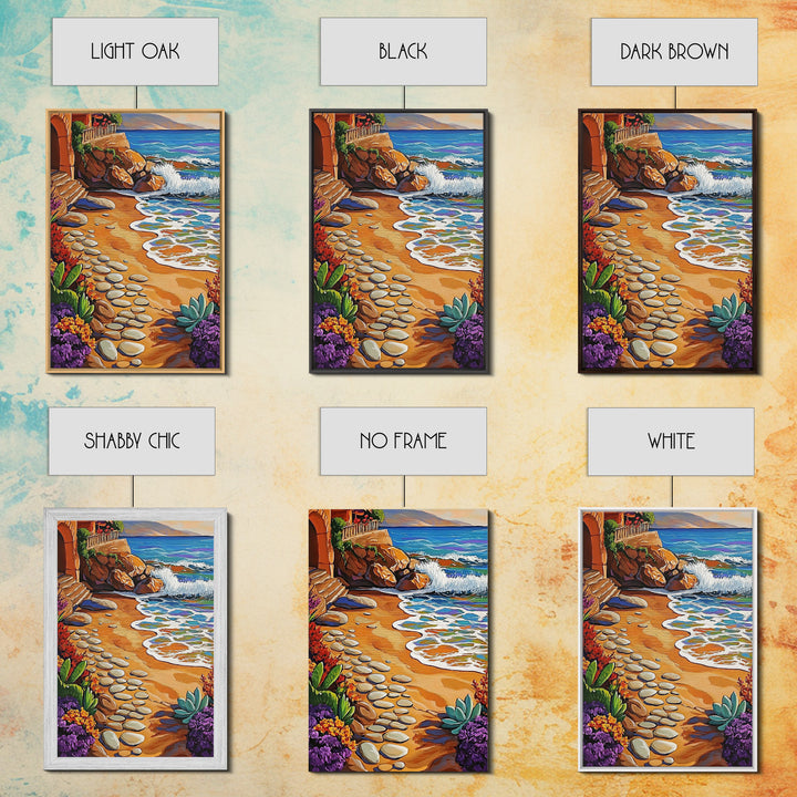 Coastal Path, Beach Steps, Ocean View, Canvas Print, tropical art, relaxing decor, vibrant seascape, Bathroom Wall Art