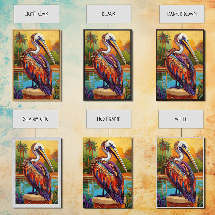 Pelican Portrait, Coastal Bird, Tropical Scene, Canvas Print, beach house decor, boho coastal art, Wildlife Painting, Living Room Wall Art