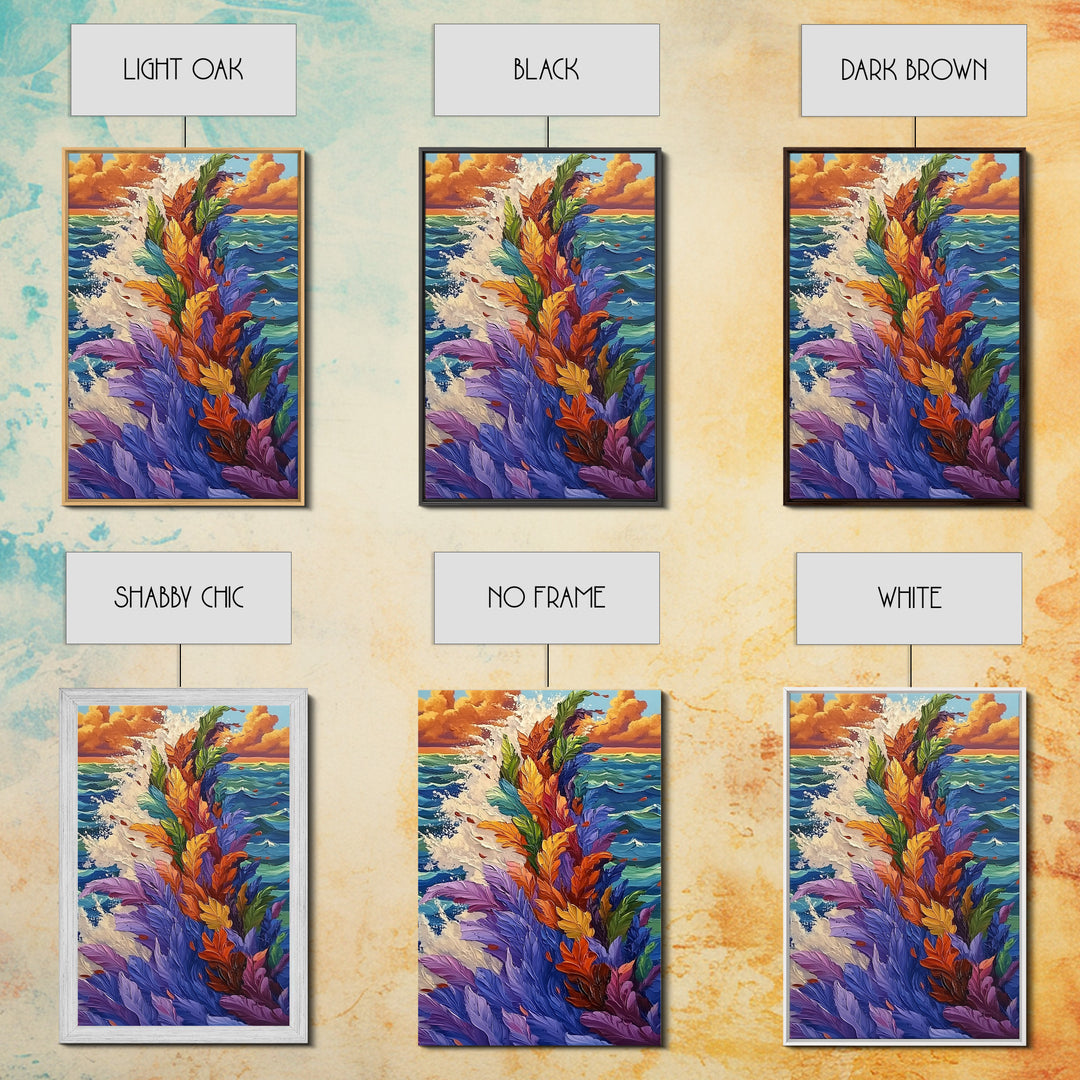 Ocean Feathers, Splash Art, Bright Abstract, Color Burst, Framed Canvas Print, Living Room Wall Art, modern tropical art, bold color