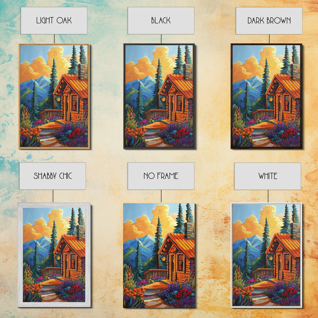 Cabin Escape, Fall Glow, Mountain Forest, Rustic Beauty, Canvas Print, Autumn Wall Art, Log Cabin Decor, Cozy Living Room Accent