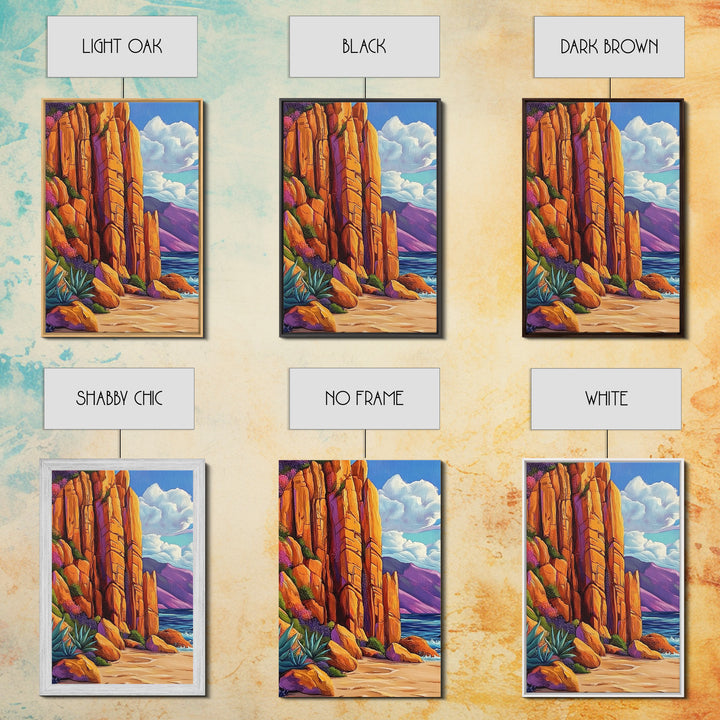 Desert Cliffs and Sea, Coastal Rock Formation, Vibrant Shoreline Scene, Canvas Print, Living Room Wall Art, Bold Nature Painting
