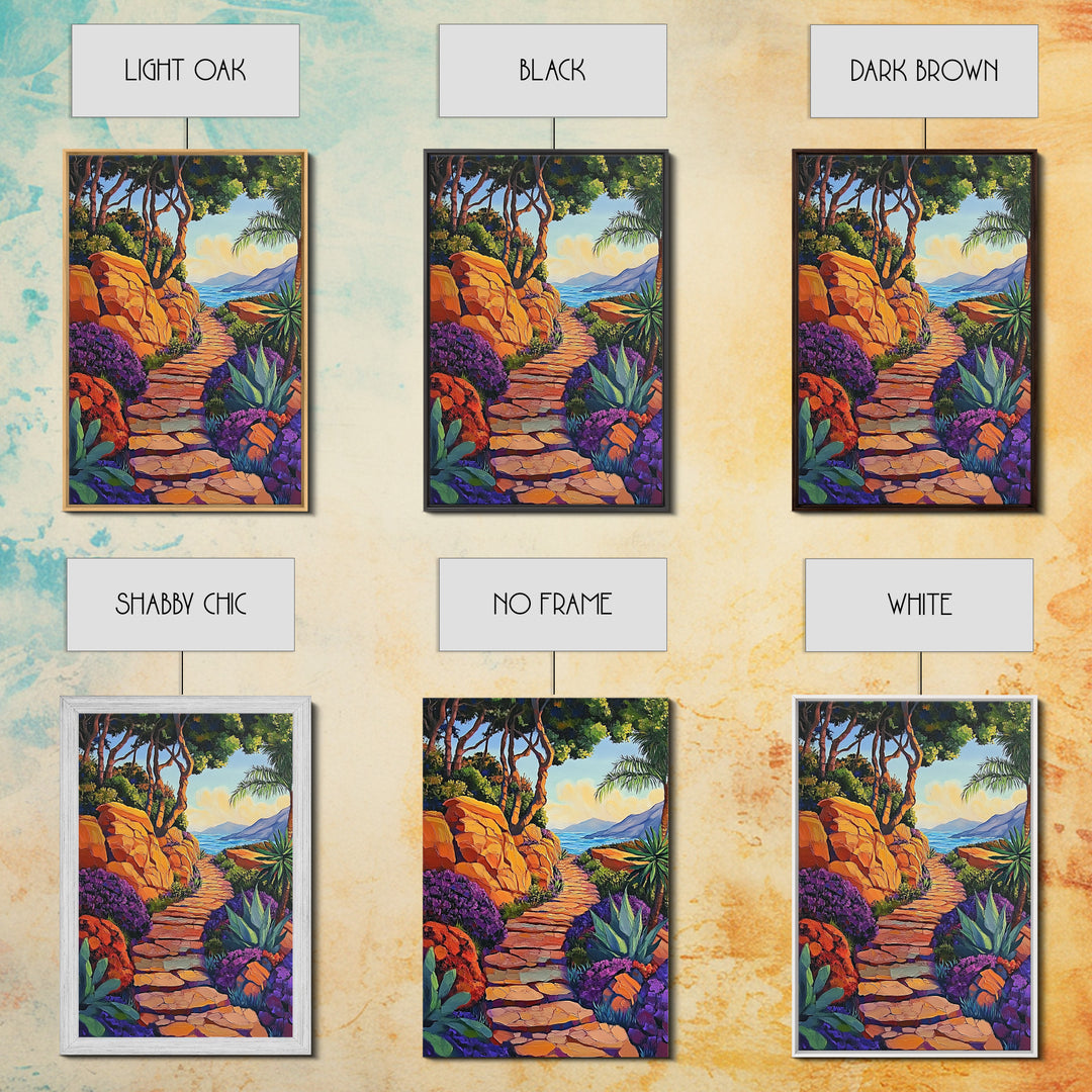 Coastal Trail, Vibrant Path, Tropical Landscape, Nature Art, Sunset Vibes, Living Room Wall Art, Canvas Print, Boho Chic Decor