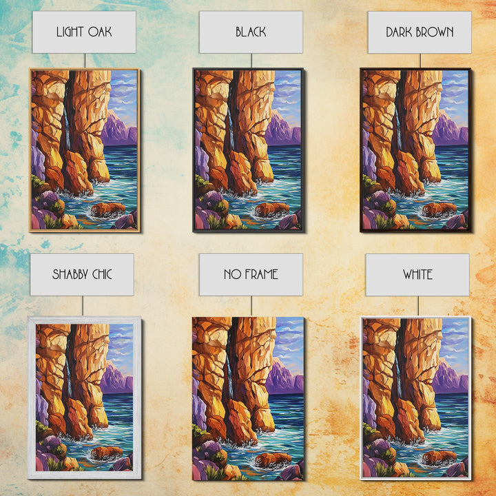 Canyon Waterfall, Ocean Cliffs, Nature Escape, Rugged Landscape, Fall Season Decor, Living Room Wall Art, Framed Canvas Print