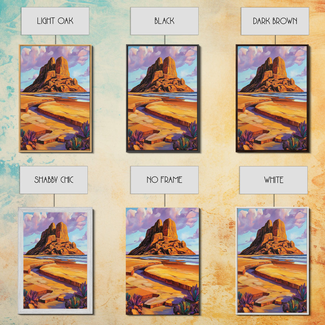 Desert Monolith, Canyon Rock, Purple Sky, Southwest Vibes, Framed Canvas Print, Boho Wall Art, Desert Landscape, Office Wall Decor