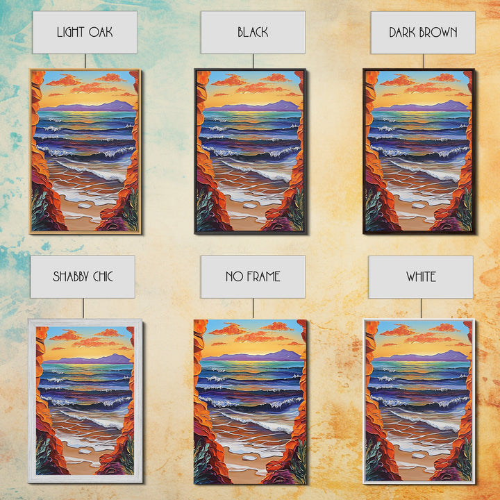 Ocean Horizon, Cliffside View, Sunset Waves, Peaceful Seascape, Framed Canvas Print, Living Room Wall Art, Beach Window View