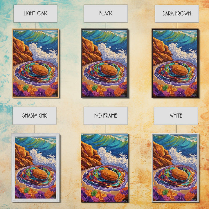 Ocean Spiral Stones, Coastal Zen Art, Sea Energy Waves, Framed Canvas Print, Boho Beach Wall Art, Meditation Room Decor, Nature Spiritual Art