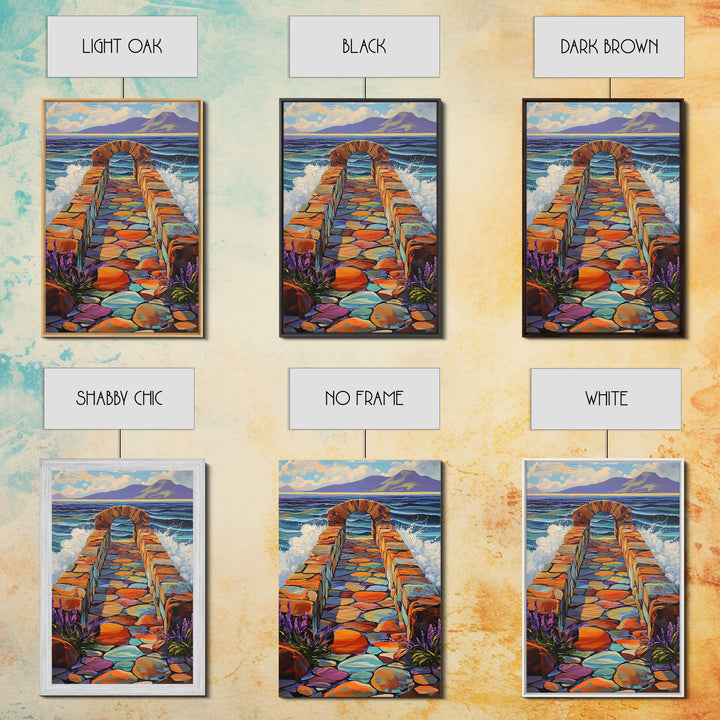 Ocean Stone Path Painting, Canvas Print, Coastal entryway art, vibrant beach decor, boho landscape print, nautical wall piece