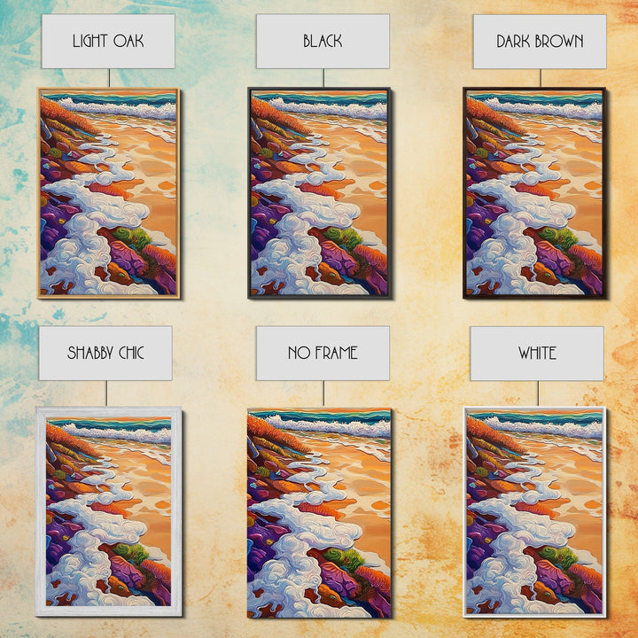Ocean Shore Foam, Abstract Beach Scene, Coastal Texture Art, Framed Canvas Print, Summer Bathroom Wall Art, Vibrant Seaside Style