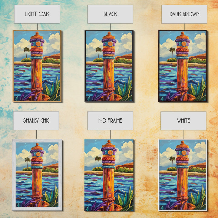Nautical Pole Art, Tropical Shoreline Decor, Canvas Print, Coastal Boho Wall Art, Bathroom Beach Theme, Island Inspired Design