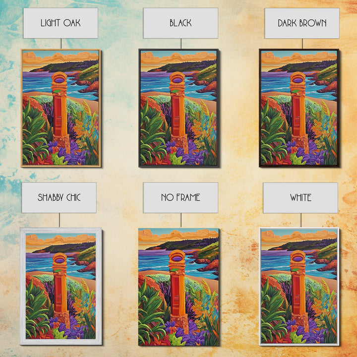 Coastal Landmark Art, Beach Garden View, Framed Canvas Print, Vibrant Landscape Wall Art, Sunroom Decor, Bright Coastal Scene