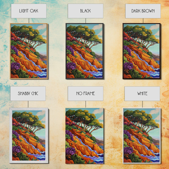 Cliffside Trees Flow, Coastal Waterfall Art, Canvas Print, Scenic Nature Wall Decor, Spa Bathroom Wall Art, Tranquil Landscape Scene