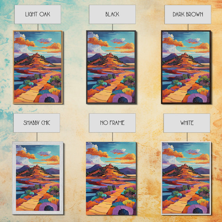 Desert Pathway Painting, Vibrant Mountain Scene, Colorful Earthy Art, Framed Canvas Print, Rustic Hallway Wall Art, Fall Colors