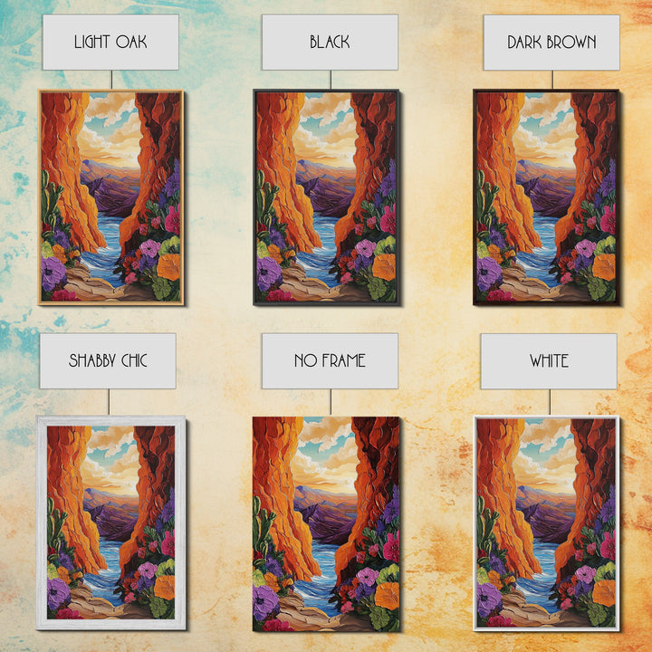 Canyon Wildflowers, Desert, Horizon, Canvas Print bold desert canyon landscape boho rustic mountain view wildflower wall art hallway decor