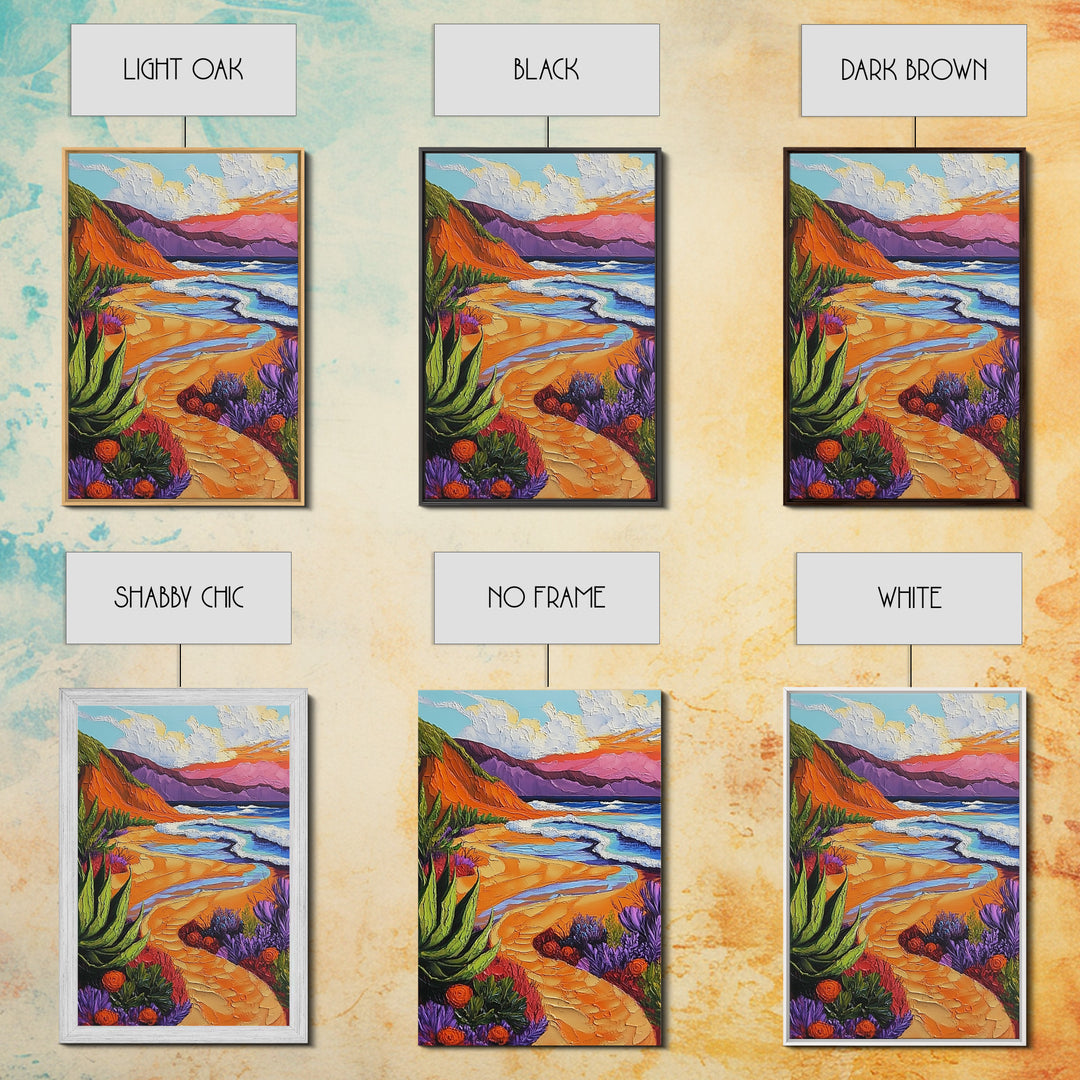 Beach Path, Sunset, Bliss, Canvas Print, tropical beach decor, bold wall art, coastal boho artwork, vibrant summer vibes, Bathroom or Hallway