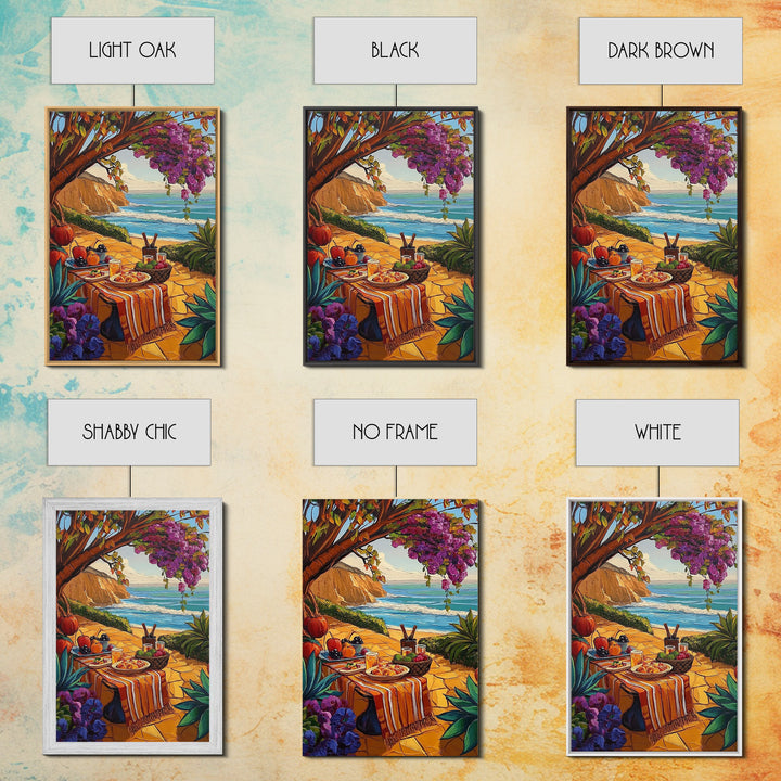 Picnic Beach, Fall Ocean, Framed Canvas Print cozy coastal picnic painting, fall harvest beachside art, Dining Room Wall Art, rustic art