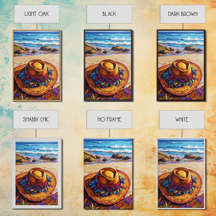 Beach, Hat, Summer, Coastal, Canvas Print, Summer beach scene with festive sombrero, great coastal kitchen or vacation home wall art