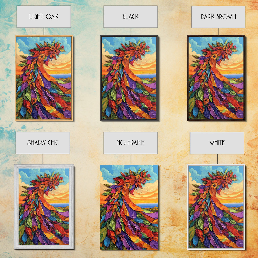 Abstract Bloom, Petals, Rainbow, Framed Canvas Print, bold flower art, modern botanical decor, textured wall piece, Bedroom or Entryway