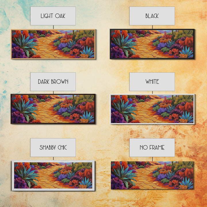 Desert Pathway, Wildflower Trail, Vibrant Colors, Boho Landscape, Framed Canvas Print, Entryway Wall Art, Boho Living Room