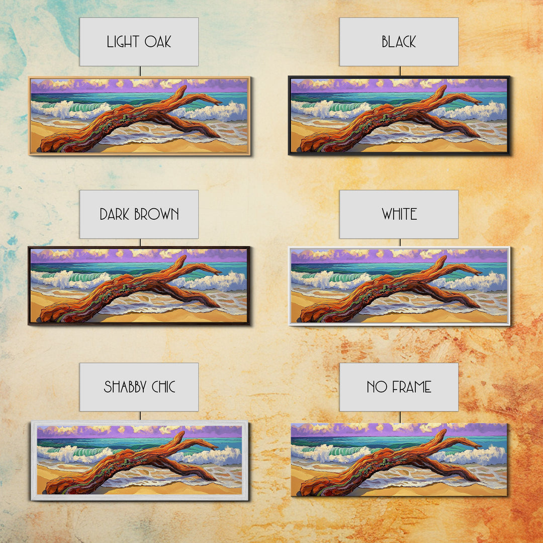 Driftwood Beach, Ocean Wave Art, Coastal Wall Art, Framed Canvas Print, Nature Home Decor, Relaxing Bathroom Art, Bedroom Art