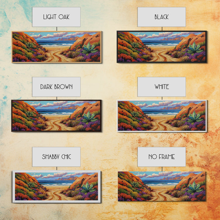 Desert Path, Beach Escape, Vibrant Nature, Scenic View, Framed Canvas Print, landscape painting, hallway art, sunset wall decor