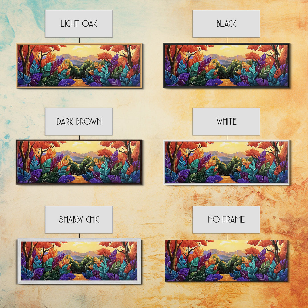 Autumn Forest Path, Colorful Fall Foliage Trail, Vibrant Nature Design, Framed Canvas Print, Cozy Hallway Art, Fall Living Room