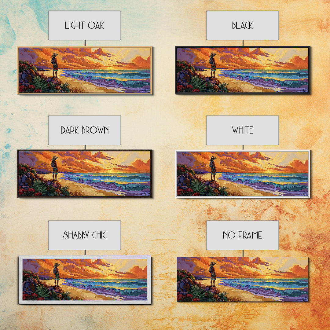 Ocean Sunset, Traveler View, Warm Colors, Beach Adventure, Framed Canvas Print, Wanderlust Wall Art, Bedroom Accent, Nature Lover Gift