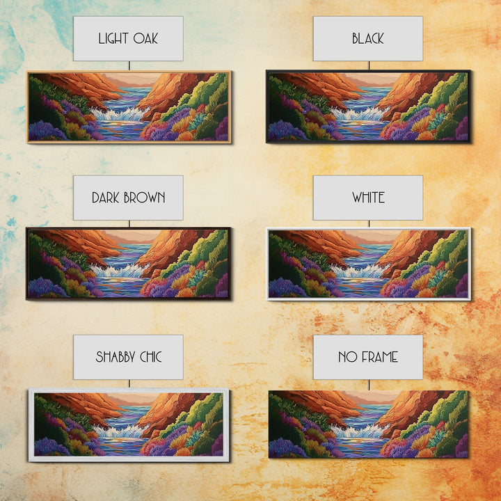 Canyon Stream Bloom, Colorful Desert River Scene, Vibrant Nature Painting, Framed Canvas Print, Southwest Living Room or Office Art