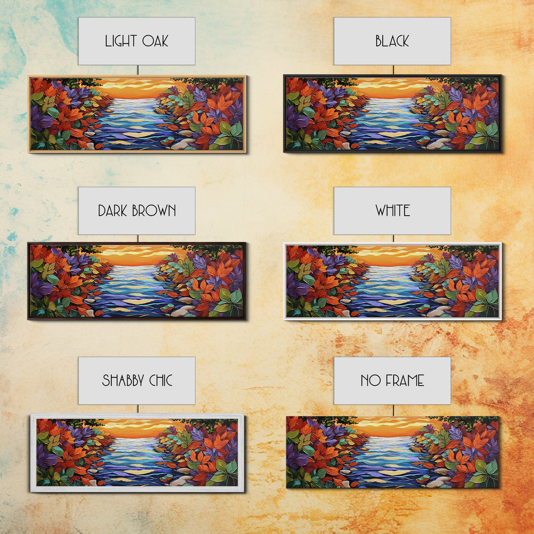 Autumn River Glow, Fall Leaf Reflections, Vibrant Nature Scene, Framed Canvas Print, Rustic Wall Art, Entryway or Dining Room Decor