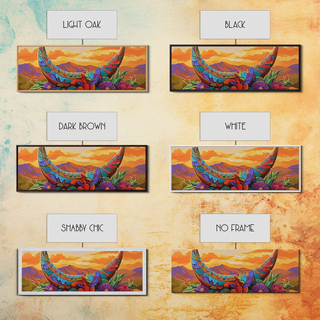 Crescent Moon, Floral Sunset, Western Vibes, Framed Canvas Print, Desert Boho Wall Art, Living Room Decor, Whimsical Southwestern Art