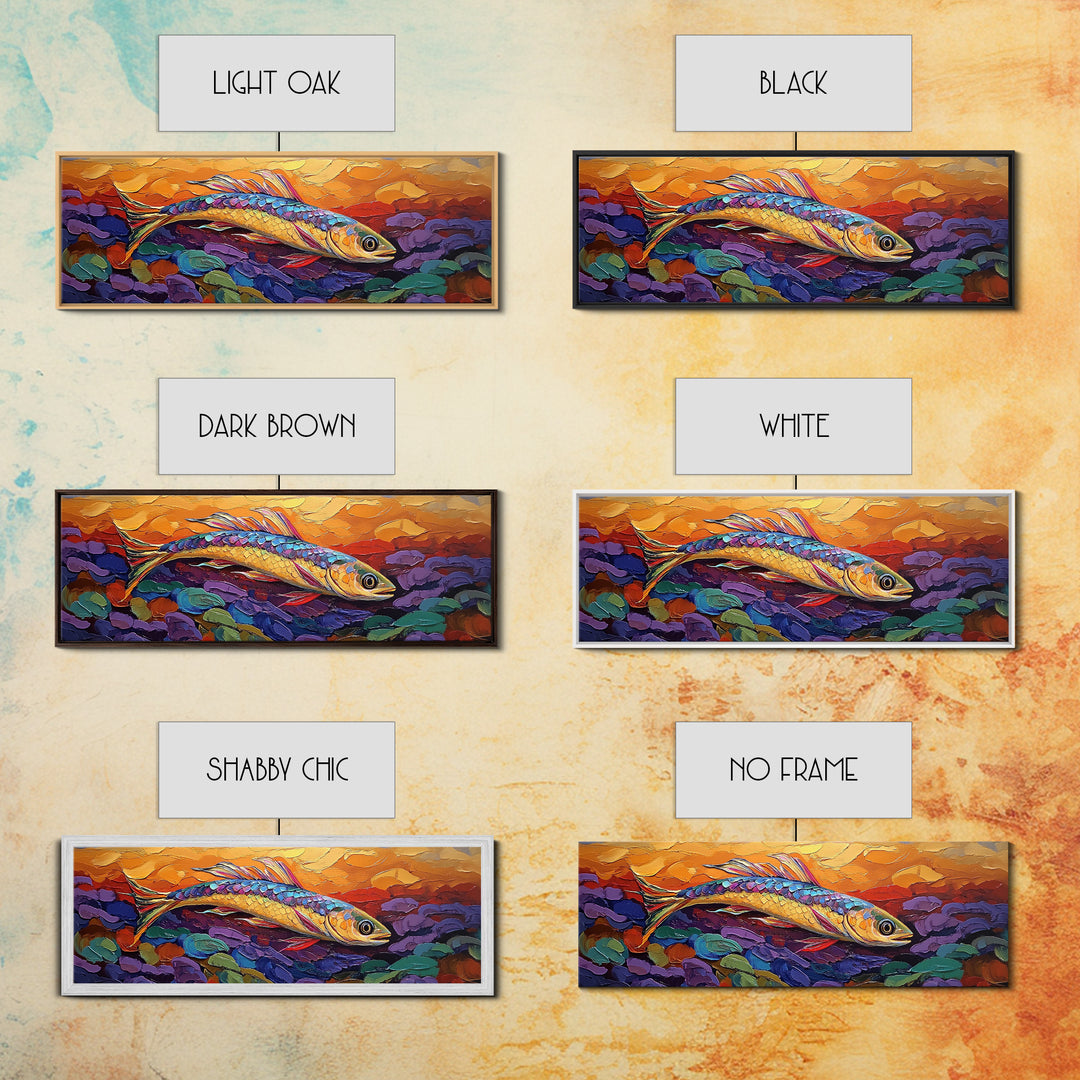 Colorful Fish Painting, Vibrant Sea Life, Abstract Ocean Creature, Marine Fantasy Style, Framed Canvas Print, Kids Room Underwater Art