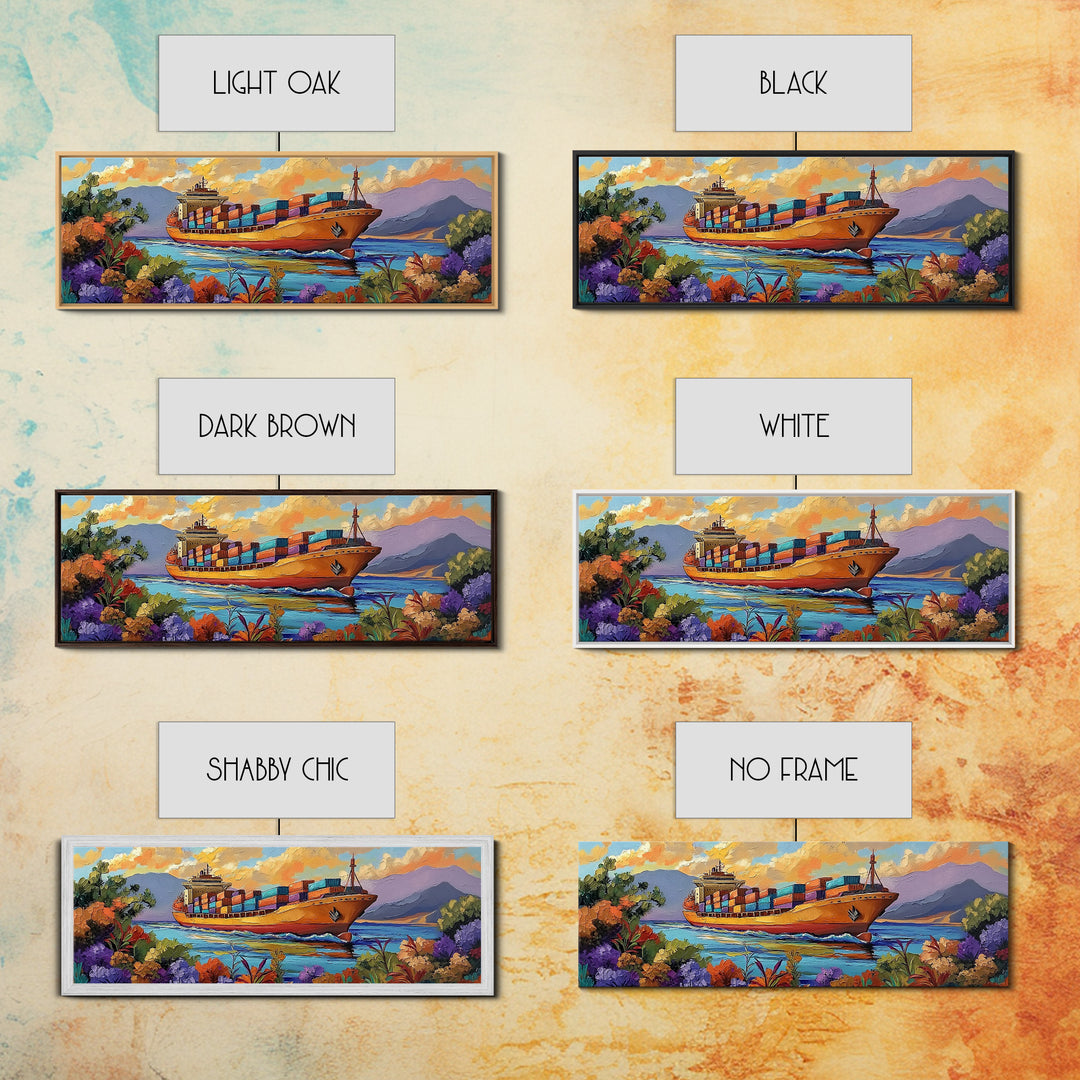 Coastal Cargo Ship, Vibrant Ocean Painting, Nautical Decor, Container Ship Art, Canvas Print, Modern Seascape, Office Wall Art, Boho Art