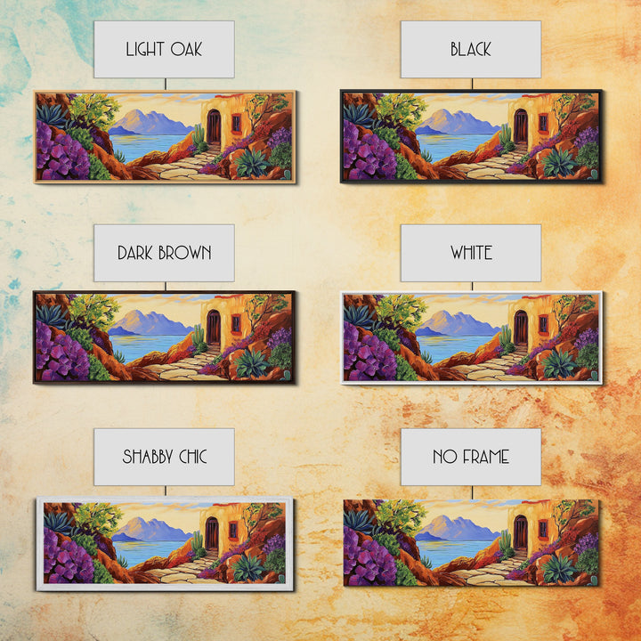 Adobe House View, Desert Coastal Path, Southwest Landscape, Mountain Ocean Art, Canvas Print, Kitchen Wall Art, Warm Boho Style