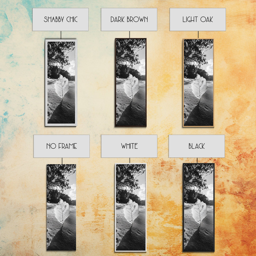 Autumn Leaf Beach, Fall Nature Scene, Minimal Wall Decor, Framed Canvas Print, Seasonal Bedroom Art, Black and White Photography