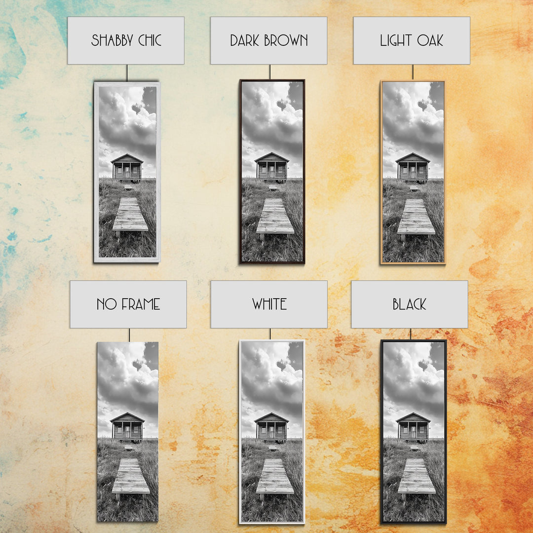 Rustic Cabin, Country Path, Prairie Landscape, Black and White Photo, Framed Canvas Print, Farmhouse Wall Art, Autumn Decor, Nature Style