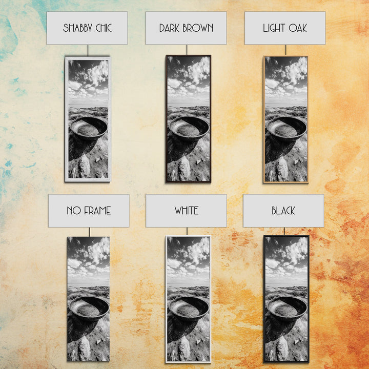 Desert Bowl, Coastal Landscape, Black and White Texture, Minimal Earth Tones, Framed Canvas Print, Rustic Farmhouse Kitchen Wall Art