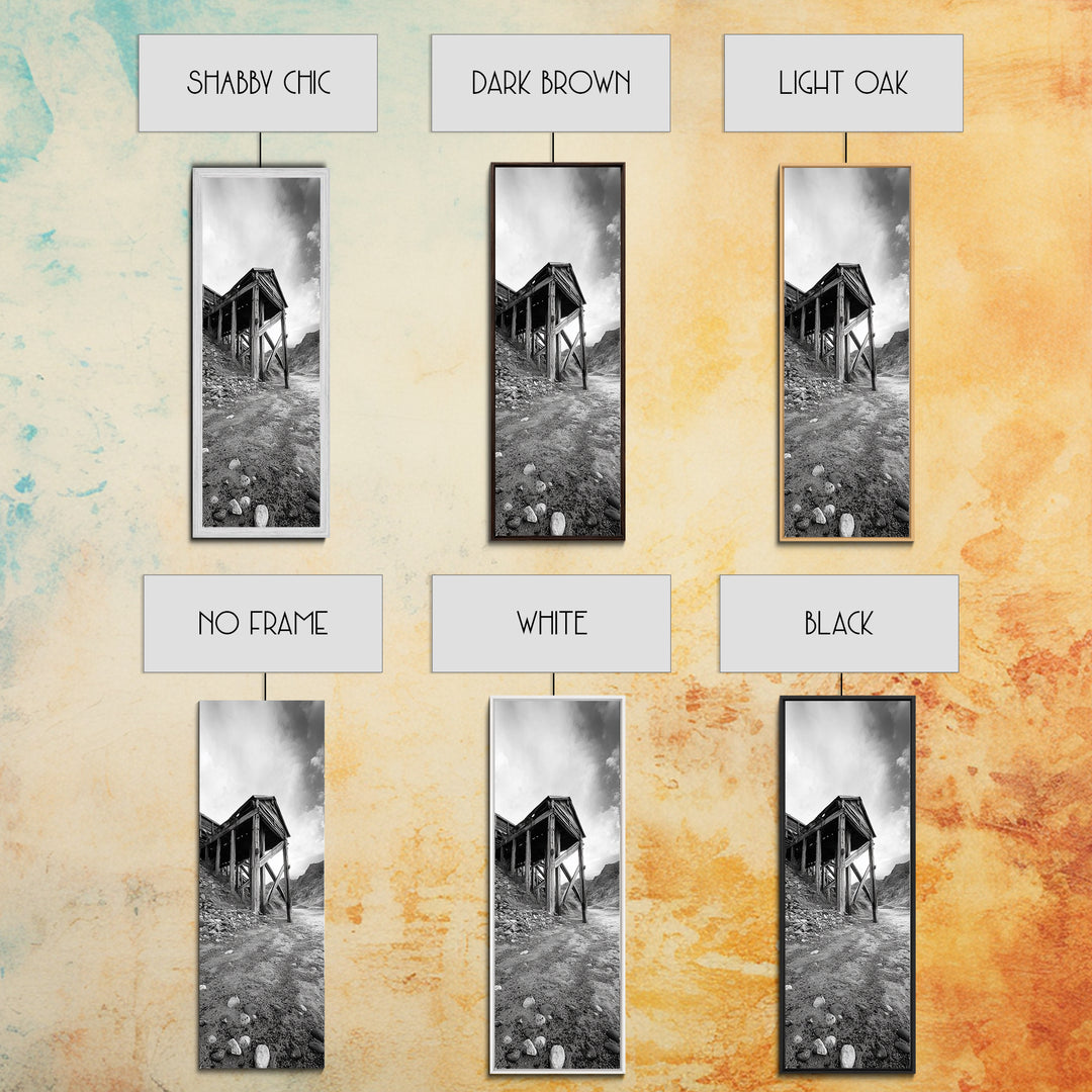 Abandoned Mine, Wooden Structure, Desert Scene, Western Vibes, Black and White Canvas Print, Industrial Rustic Living Room Wall Art