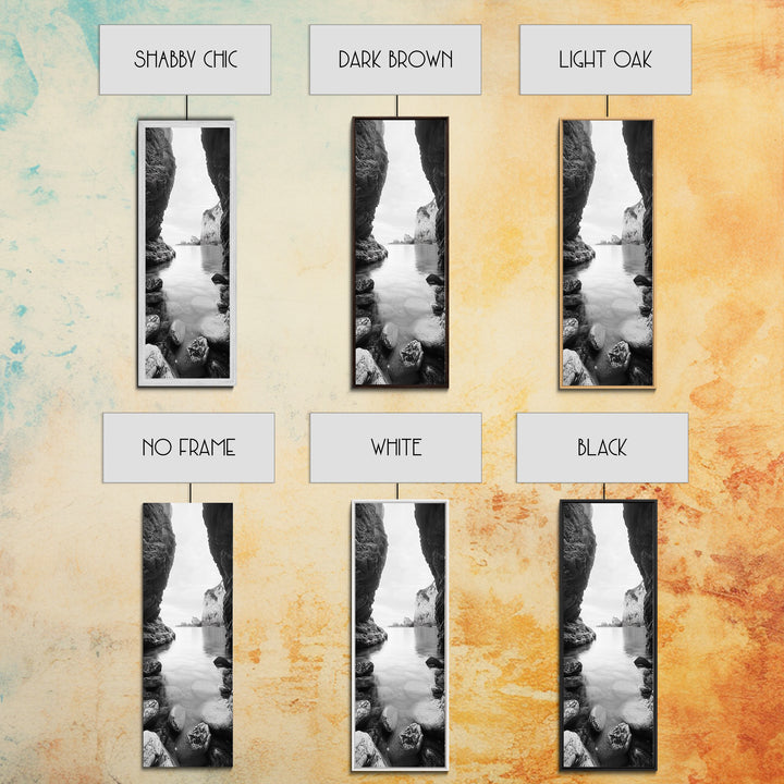 Cliff View, Hidden Bay, Ocean Serenity, Rock Formations, Canvas Print, Black and White Coastal Landscape, Entryway Art, Dining Wall Art